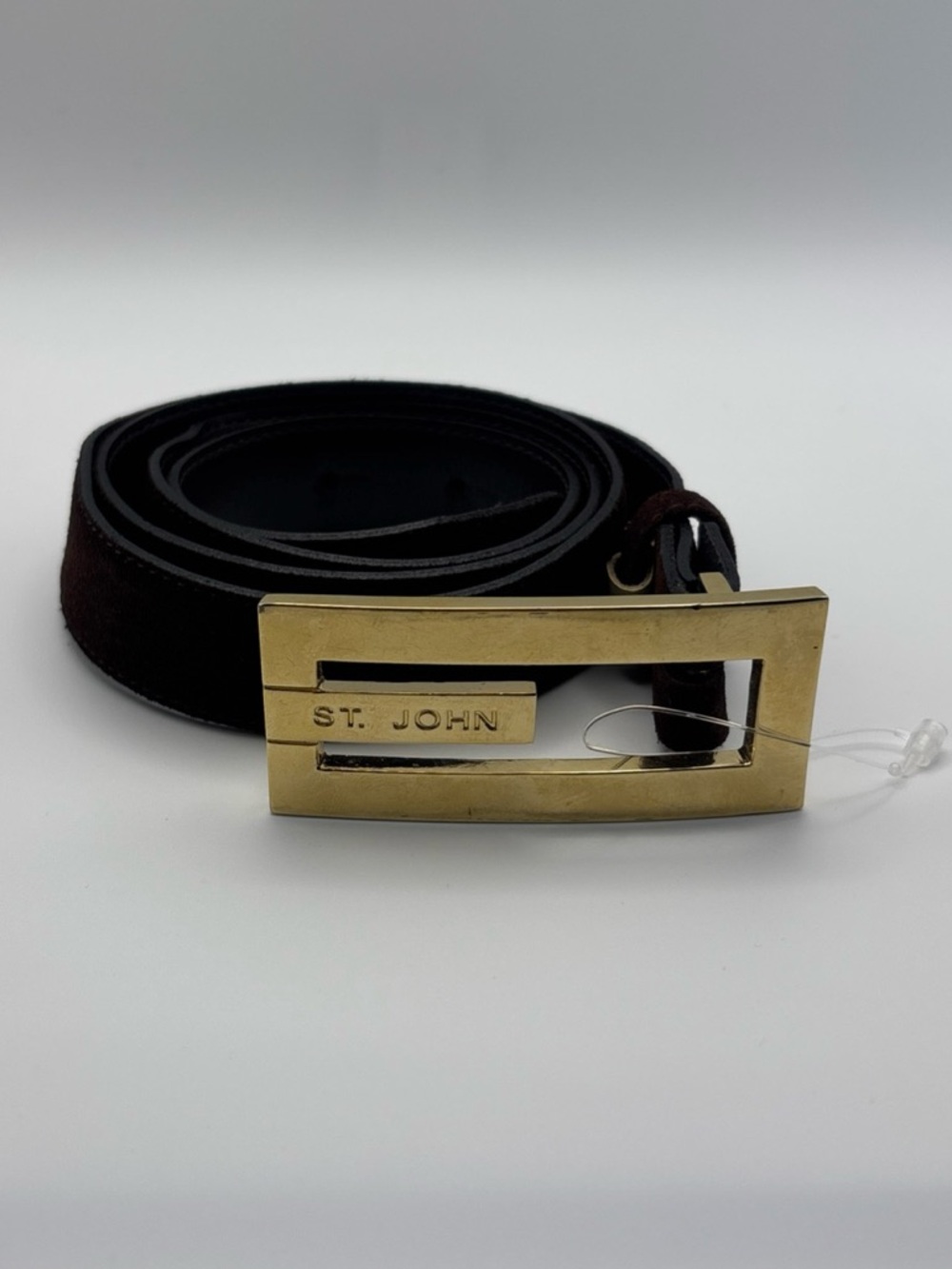 St. John Italian Leather Brown Suede Belt Gold Buckle